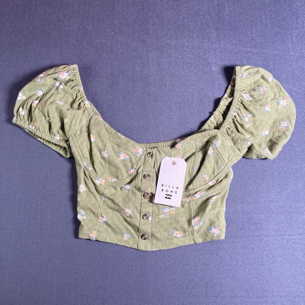 NWT Billabong Womens Sweet Memory Knitted Crop Top Green S